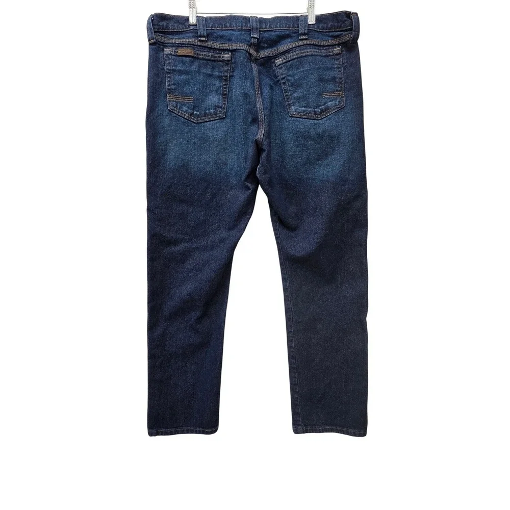 Wrangler Riggs Workwear Mens Dark Wash Straight Leg Jeans 3W044DS 38x32 Stretch - Picture 2 of 8
